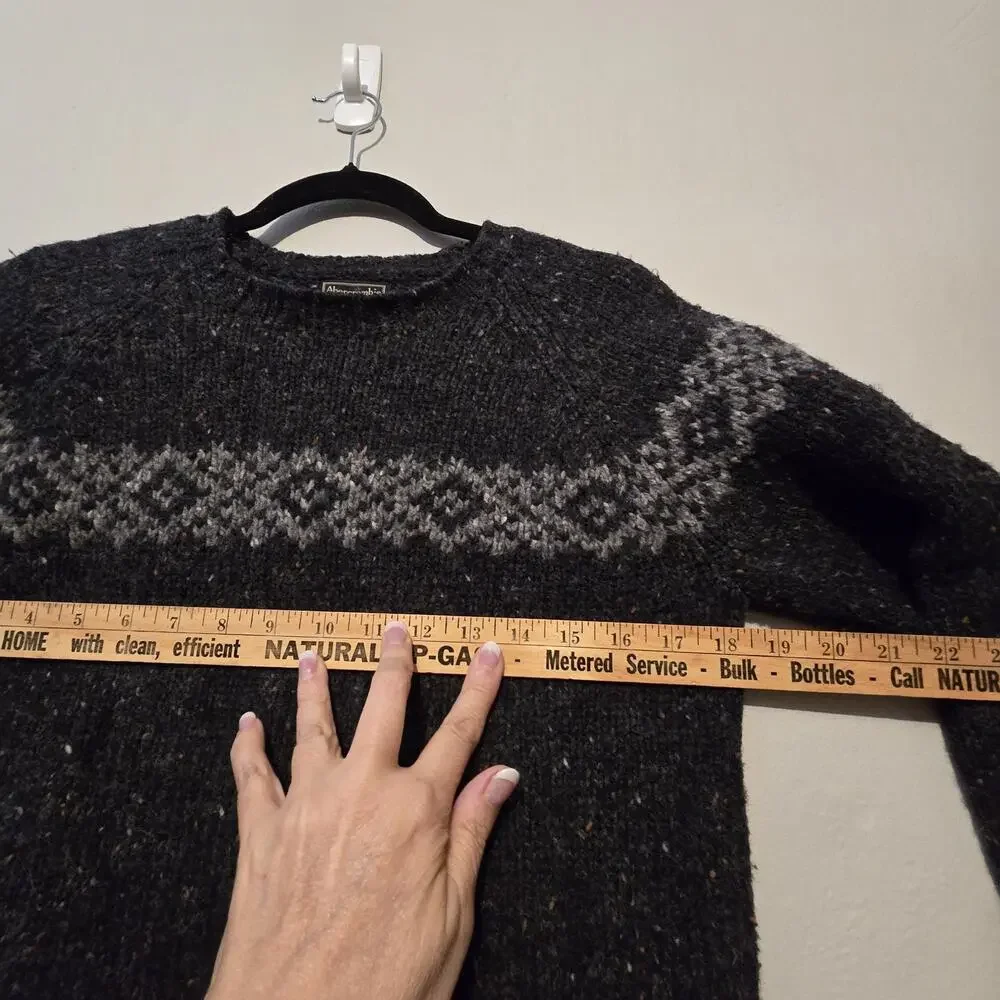 Vtg 80s 90s Abercrombie Fitch Wool Fair Isle Sweater Men SM Gray Hong Kong Tweed